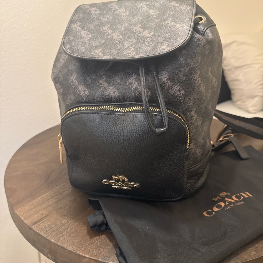 Coach Black Backpack with Monogram Print and Gold Hardware
